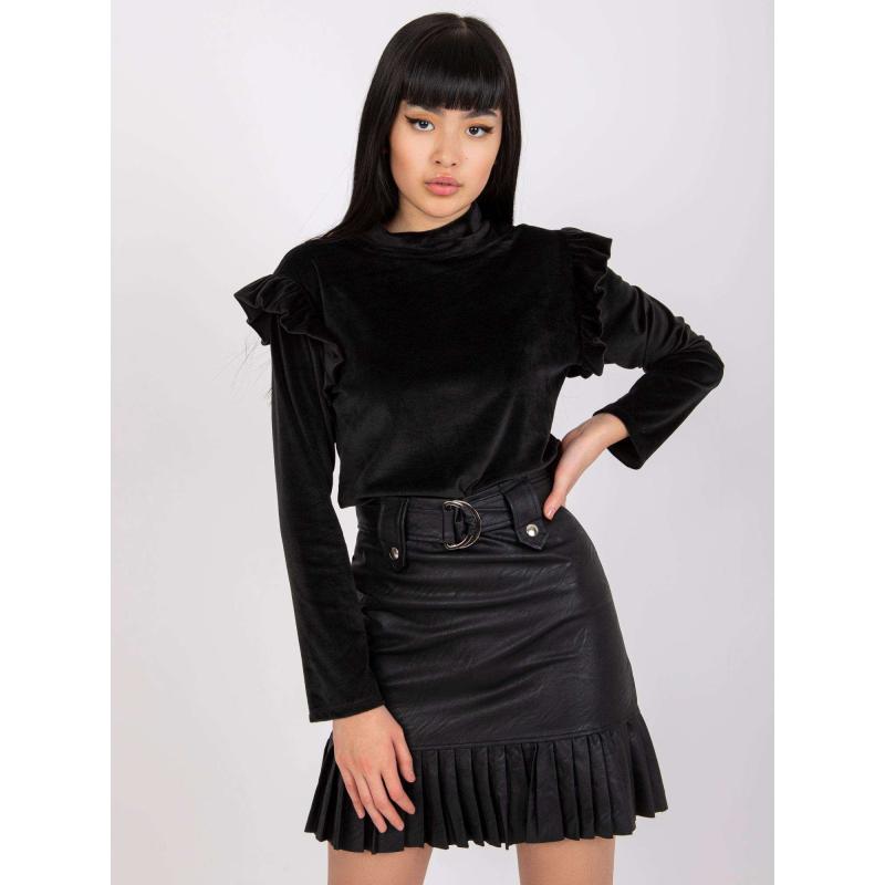 Női bársony blúz fodrokkal EUGENIE fekete