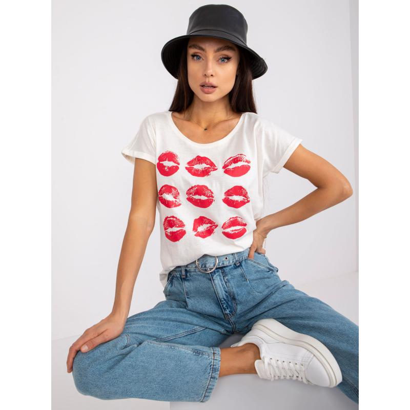 Női nyomtatott póló Malvina MAYFLIES ekrü színben