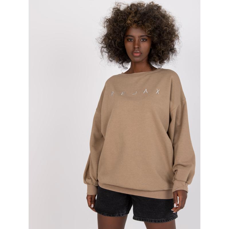 Dámská mikina bavlněná oversize DAMIETTE s kapucí tmavě béžová  
