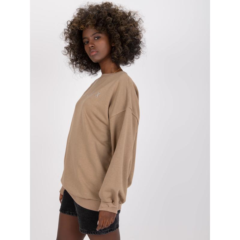 Dámská mikina bavlněná oversize DAMIETTE s kapucí tmavě béžová  