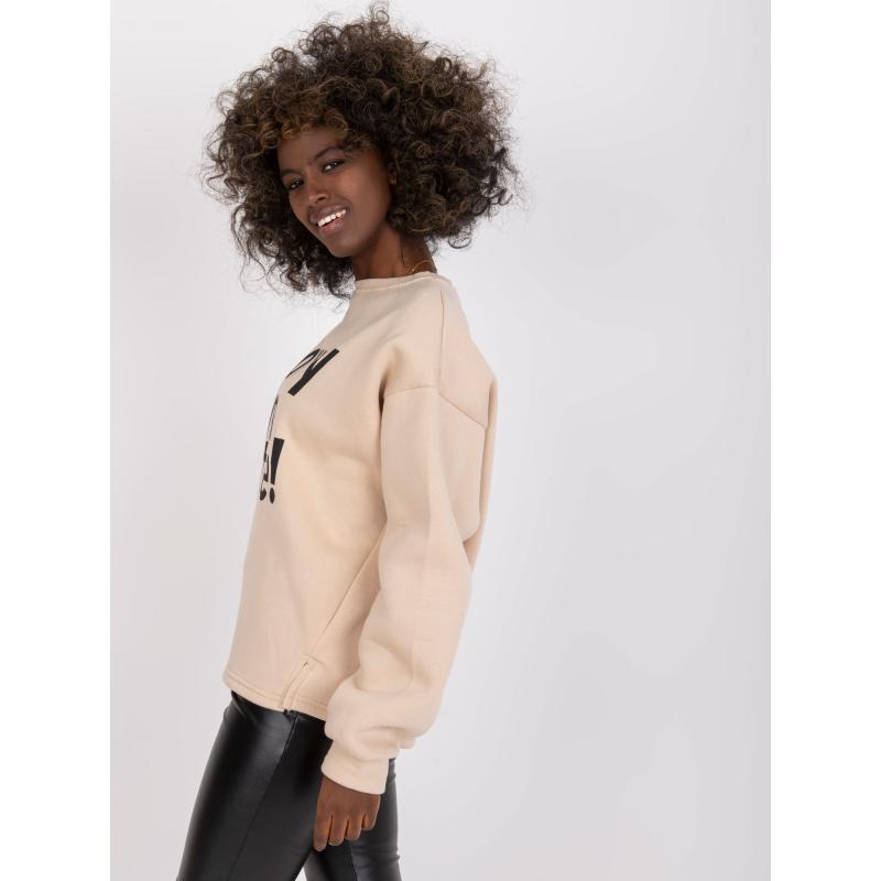 Női túlméretezett nyomtatott kapucnis pulóver kapucni nélkül FRANCISCO bézs színű