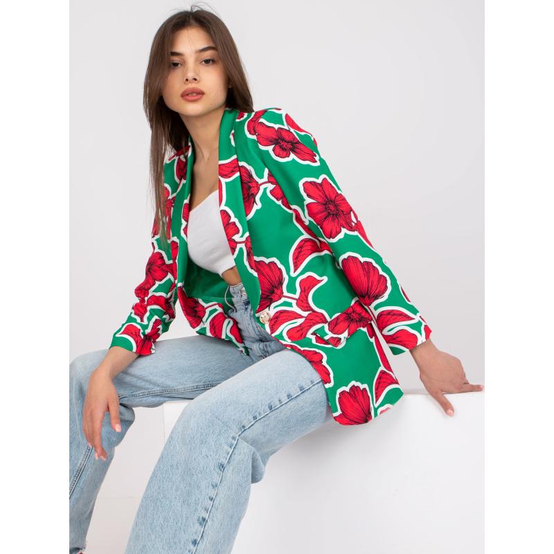 Dámská bunda s květinami NEONILA zeleno-růžová  