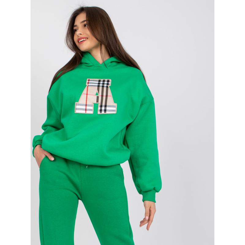 Női kapucnis pulóver foltokkal és kapucnival Felicia zöld