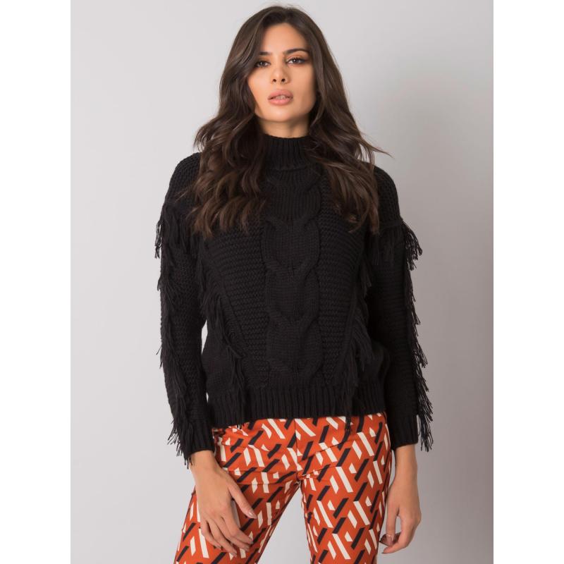 Női rojtos pulóver Caitri RUE PARIS fekete