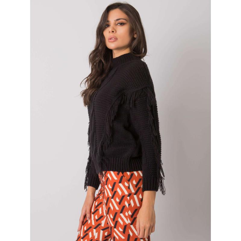 Női rojtos pulóver Caitri RUE PARIS fekete