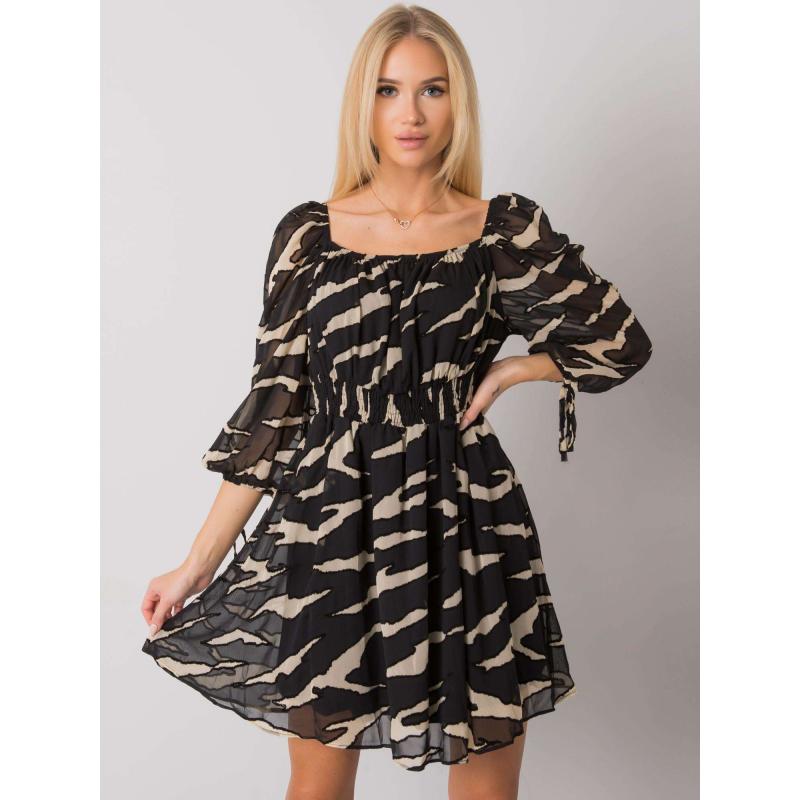 Női nyomtatott ruha PHILLIPI fekete és ekrü színben