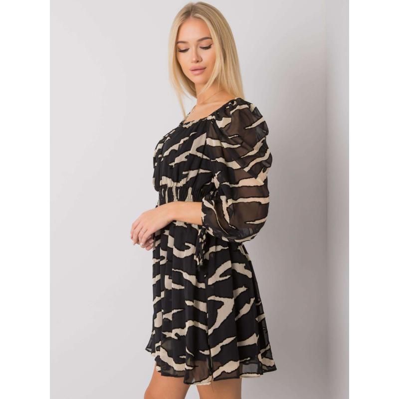 Női nyomtatott ruha PHILLIPI fekete és ekrü színben