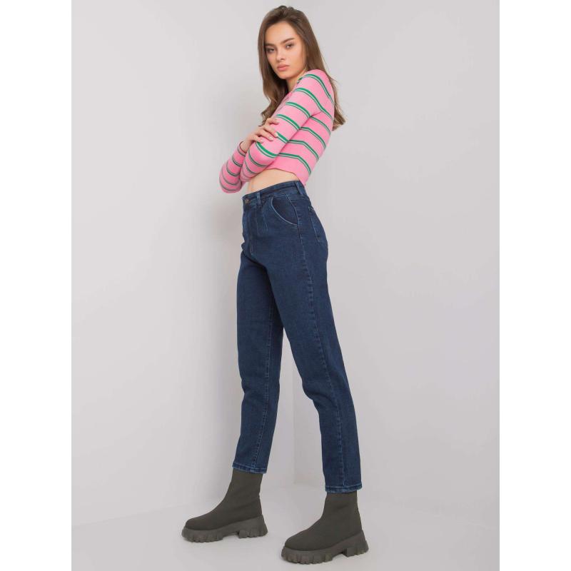 Dámske džínsy s vysokým pásom LEVANTE tmavomodré