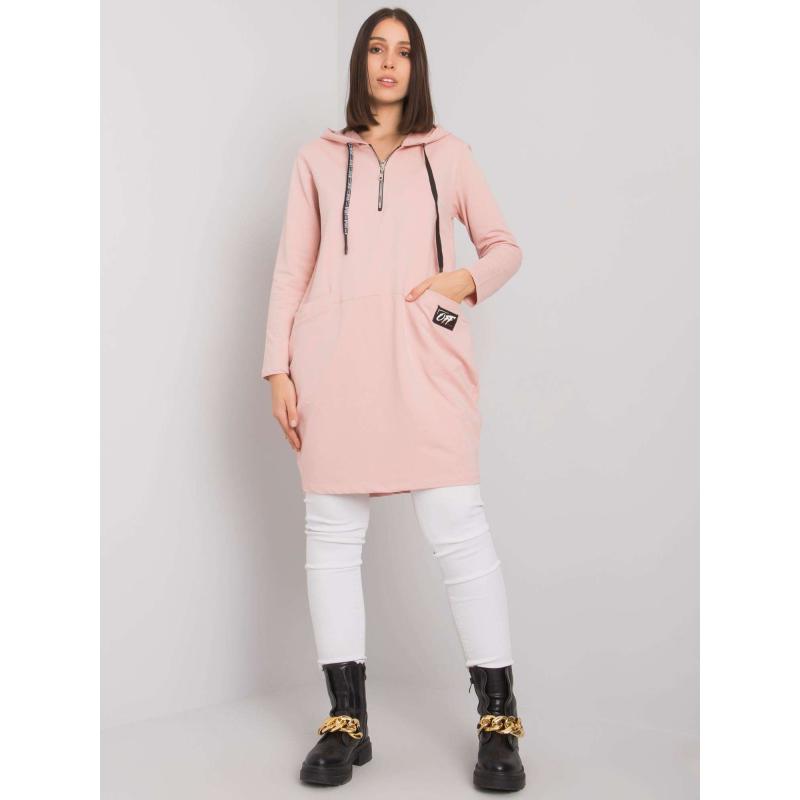 Dámská tunika s kapucí bavlněná plus size KIERRA růžová 
