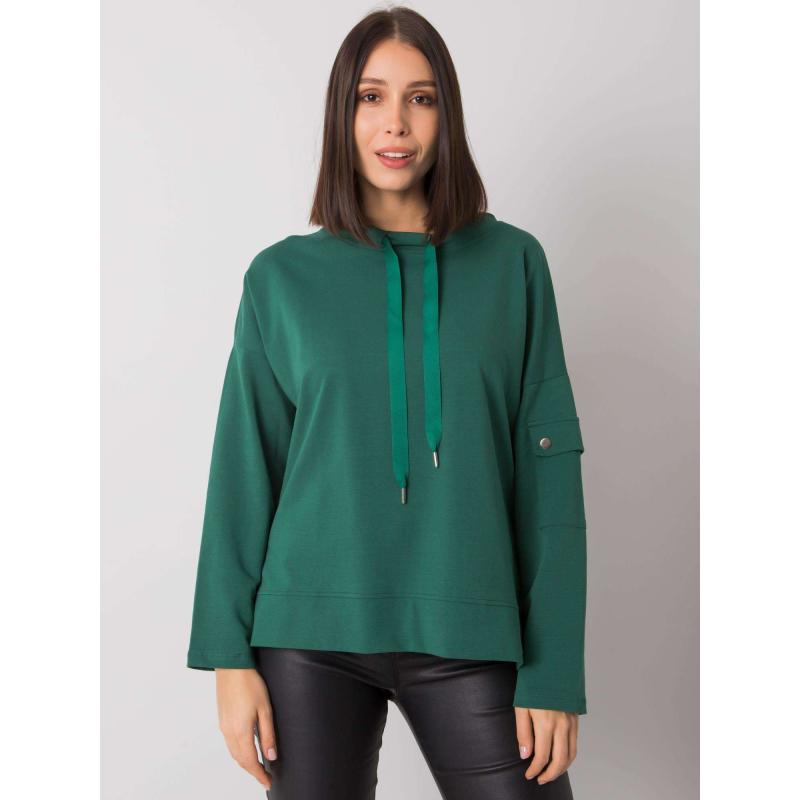 Dámská halenka s kapsami na rukávech plus size LUNNARA tmavě zelená