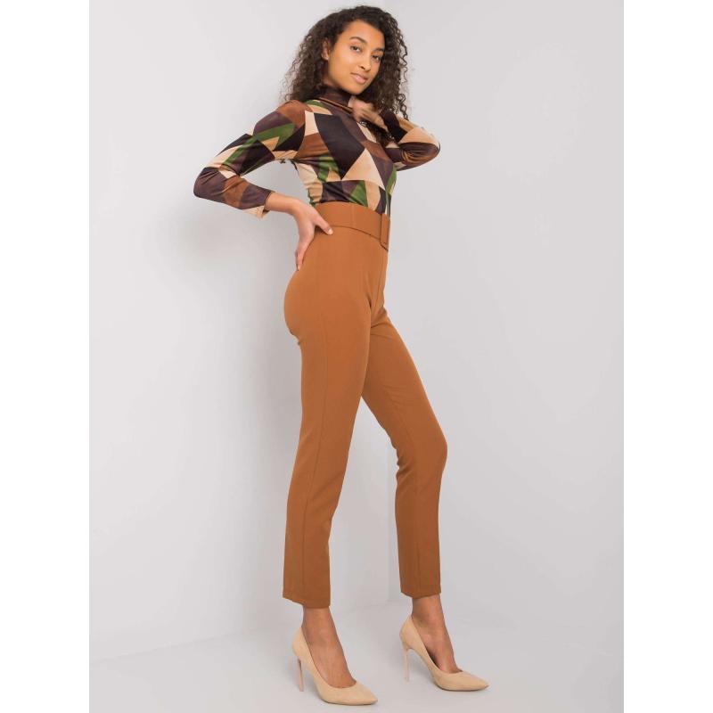 Dámske nohavice s opaskom AURELLA svetlohnedé