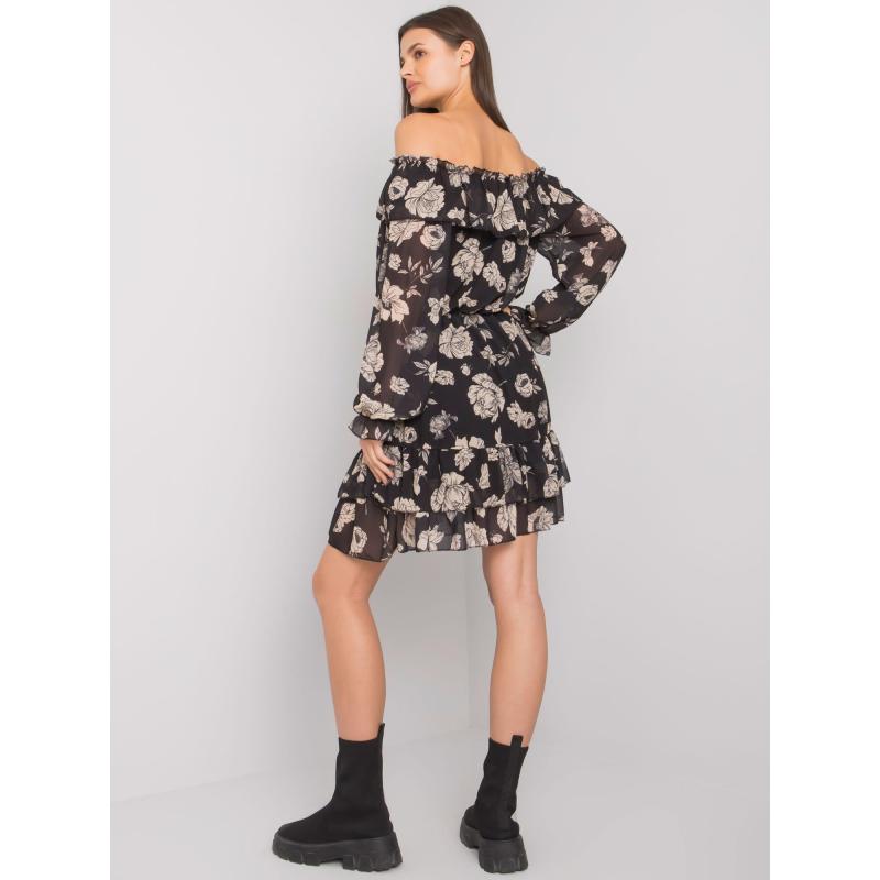 Női fodros ruha BRIANNON fekete és bézs színben