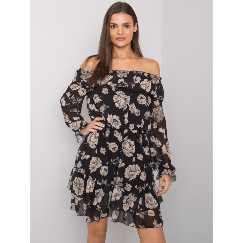 Női fodros ruha BRIANNON fekete és bézs színben