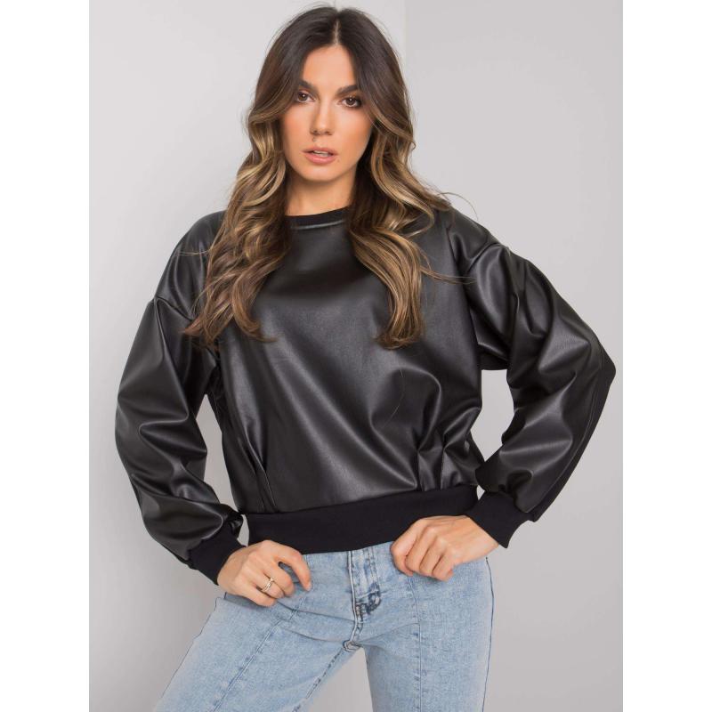 Női pulóver öko-bőr betéttel Ancora RUE PARIS fekete