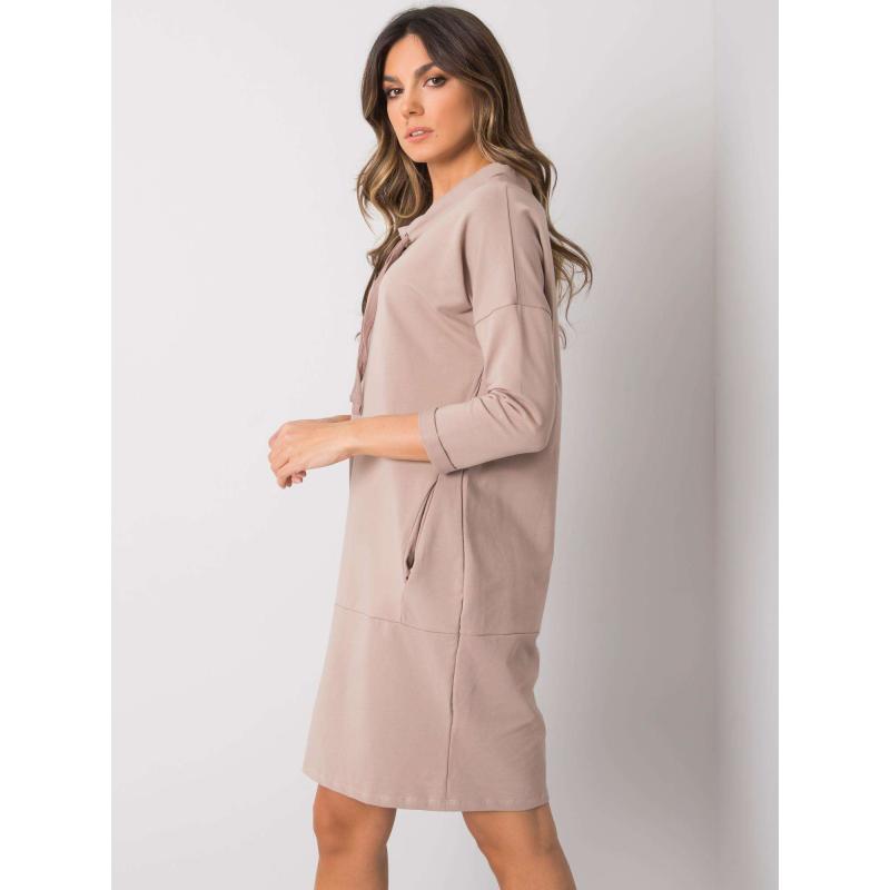 Dámské šaty s kapsami Ordino RUE PARIS tmavě béžové 