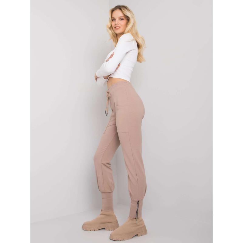 Női melegítőnadrág cipzárral Cindy RUE PARIS sötétbézs sötétbézs