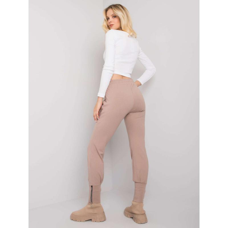 Női melegítőnadrág cipzárral Cindy RUE PARIS sötétbézs sötétbézs