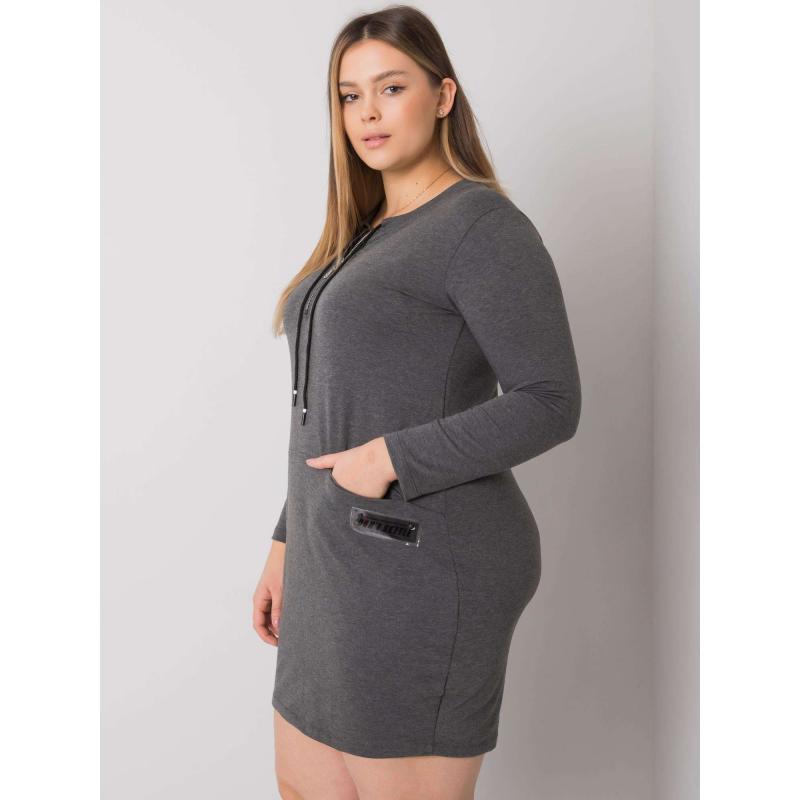 Női zsebes ruha melange plus size ALESSIA sötétszürke