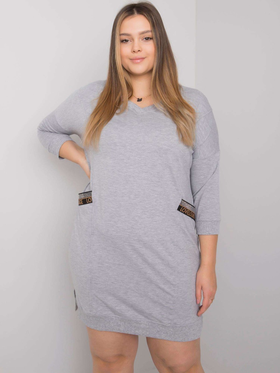 Női zsebes plus size melange ruha SUSAN grey szürke
