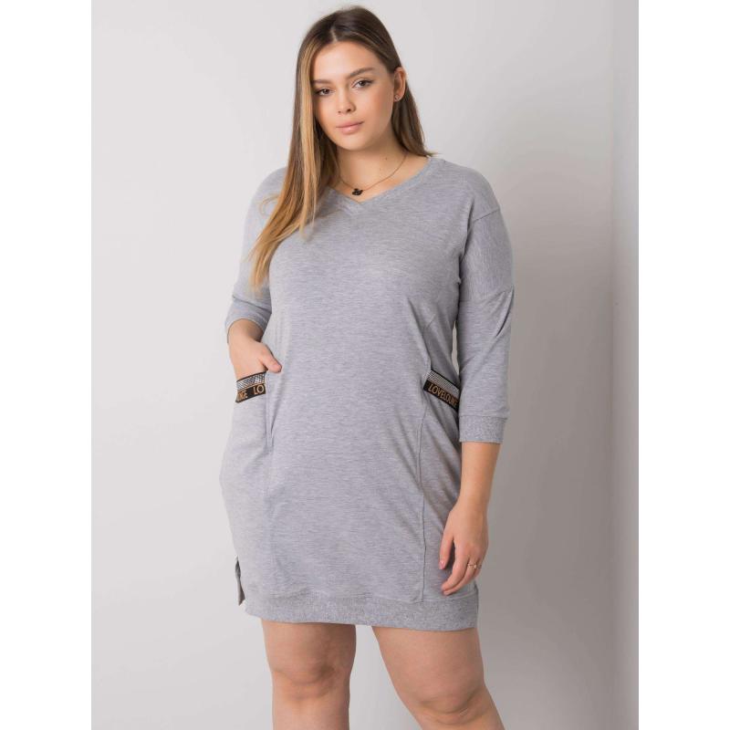 Női zsebes plus size melange ruha SUSAN grey szürke