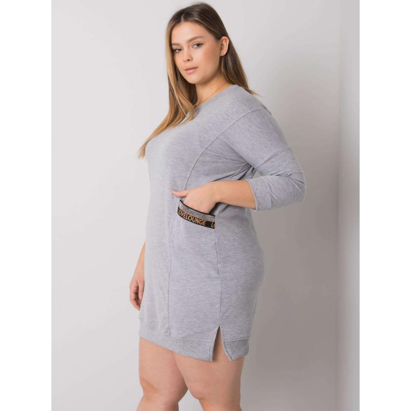 Női zsebes plus size melange ruha SUSAN grey szürke