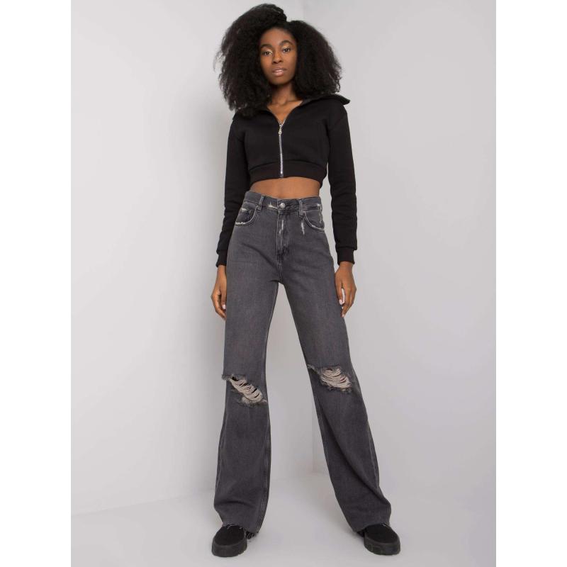 Női egyenes farmer lyukacsos Crystal RUE PARIS Crystal fekete