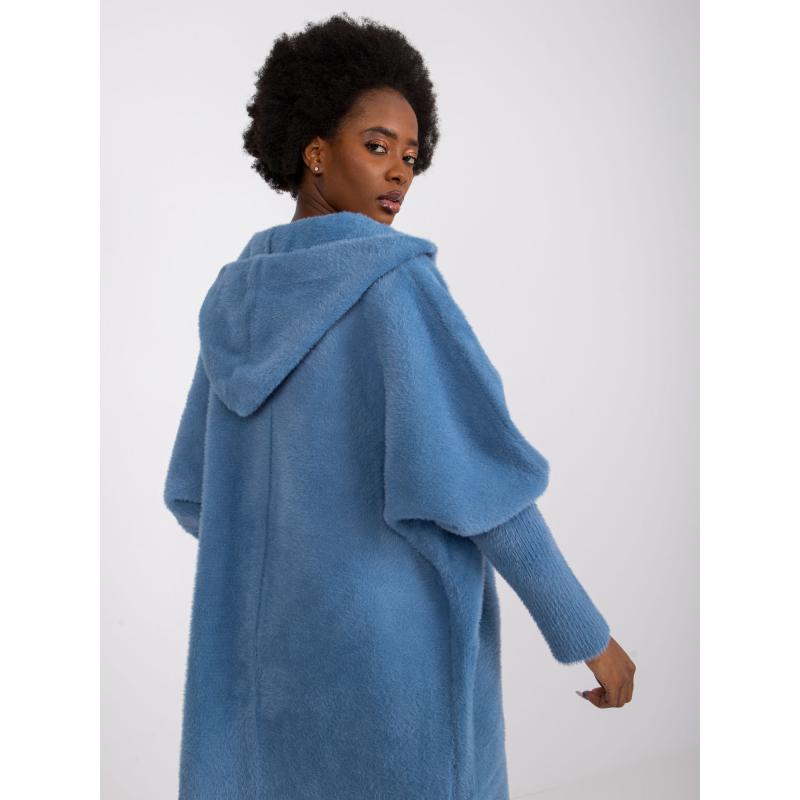 Dámský kabát z alpaky s kapucí CAROLYN světle modrý