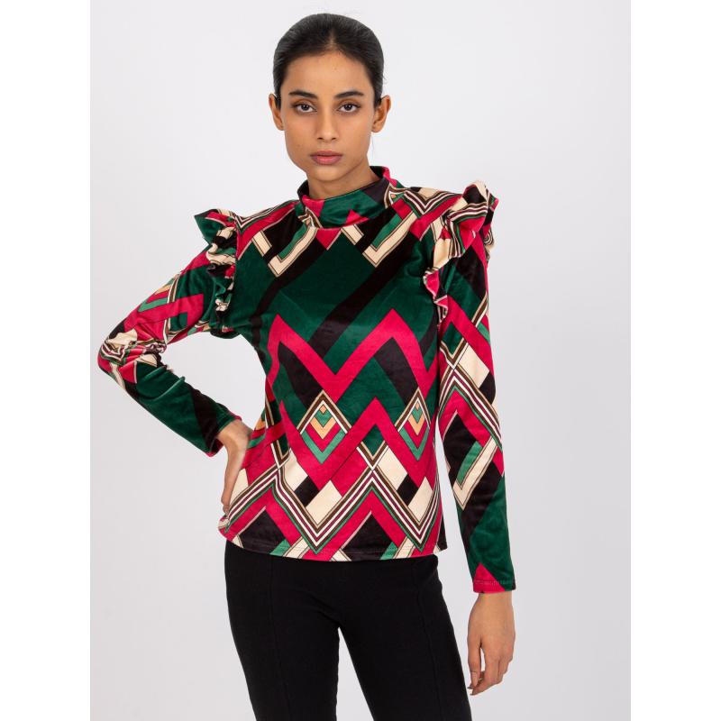 Dámská halenka vzorovaná velurová ANNABEL zeleno-růžová 