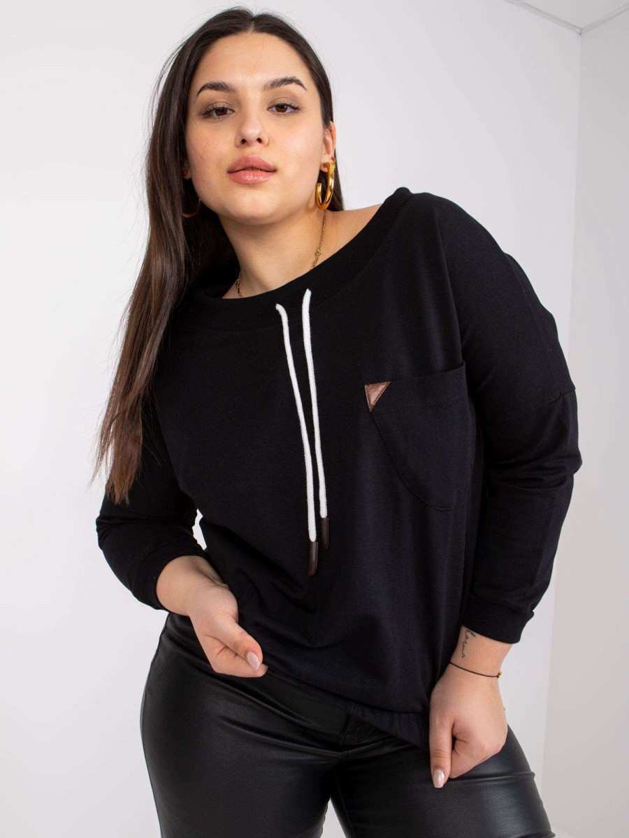 Női rövid plus size pulóver LOUNA fekete