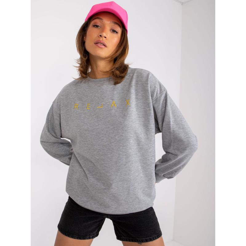 Női pulóver felirattal melange DAMIETTE szürke