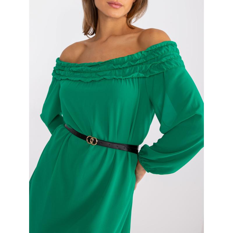 Dámské šaty s odhalenými rameny mini AMELINE tmavě zelené 