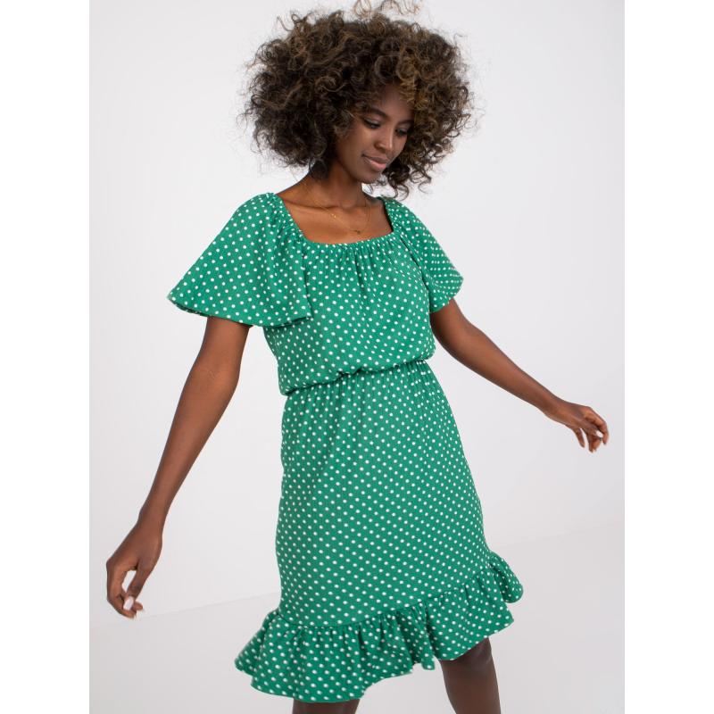 Dámské šaty s puntíky bavlněné mini RUE PARIS zelené