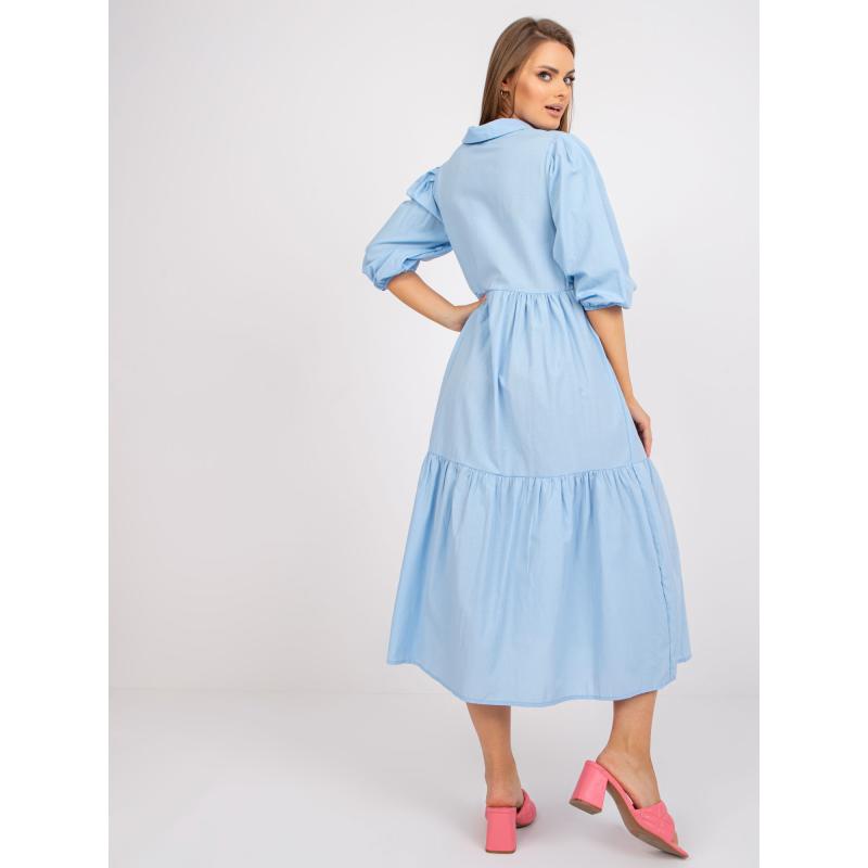 Dámské šaty s volánem bavlněné midi RUE PARIS světle modré 