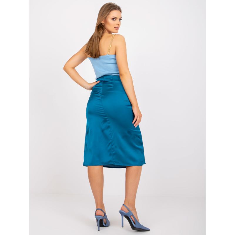 Dámská sukně z imitace saténu s rozparkem Midi RUE PARIS modrá