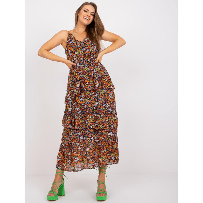 Dámské šaty na ramínka květinové maxi KIMMY námořnicky modré  