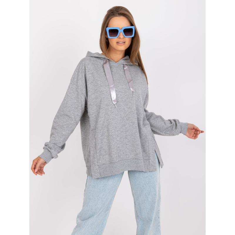 Női kapucnis pulóver melange pamut OLA szürke