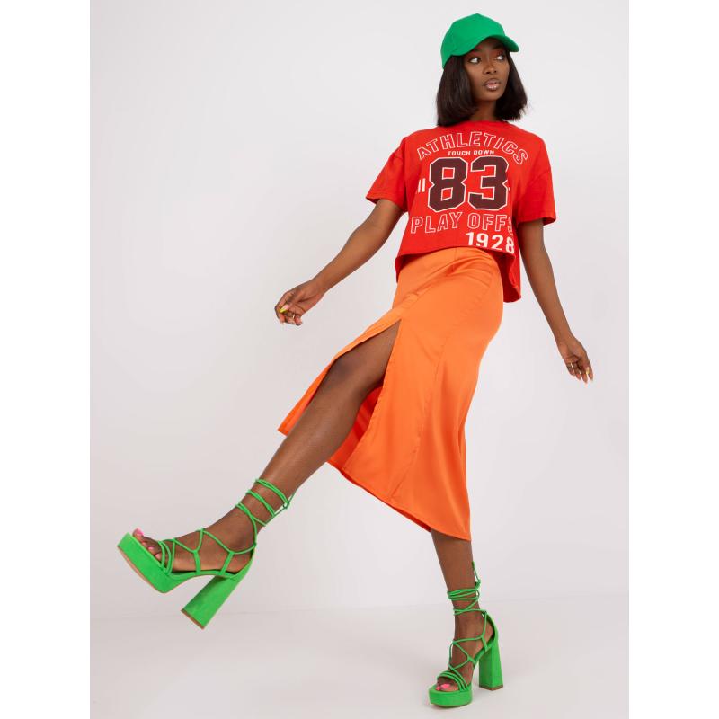 Dámská sukně s rozparkem RUE PARIS oranžová 