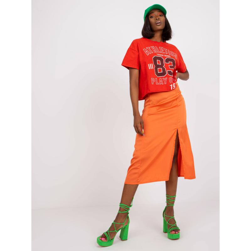 Dámská sukně s rozparkem RUE PARIS oranžová 