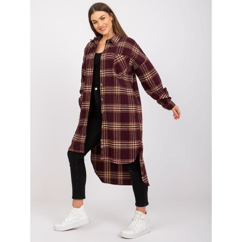 Női hosszú ujjú kockás ing LONGA burgundi és sárga