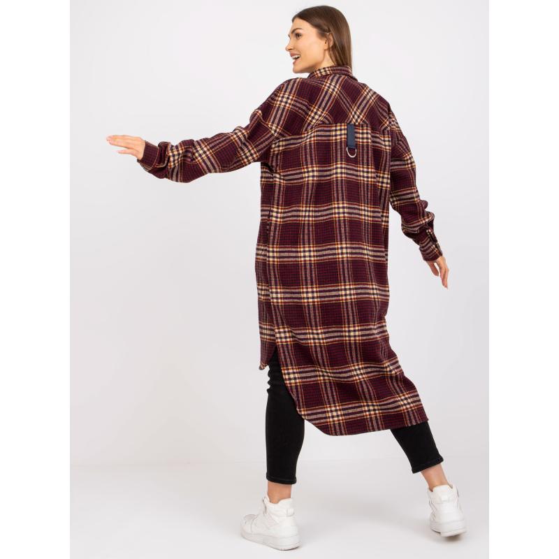 Női hosszú ujjú kockás ing LONGA burgundi és sárga