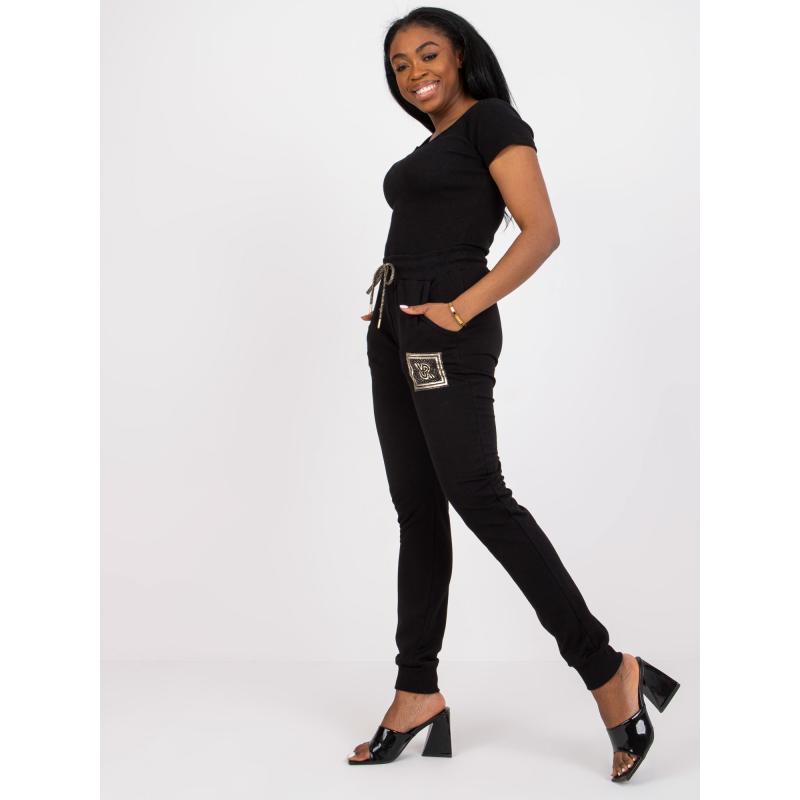 Dámské tepláky slim fit střihu s kamínky STONY černá