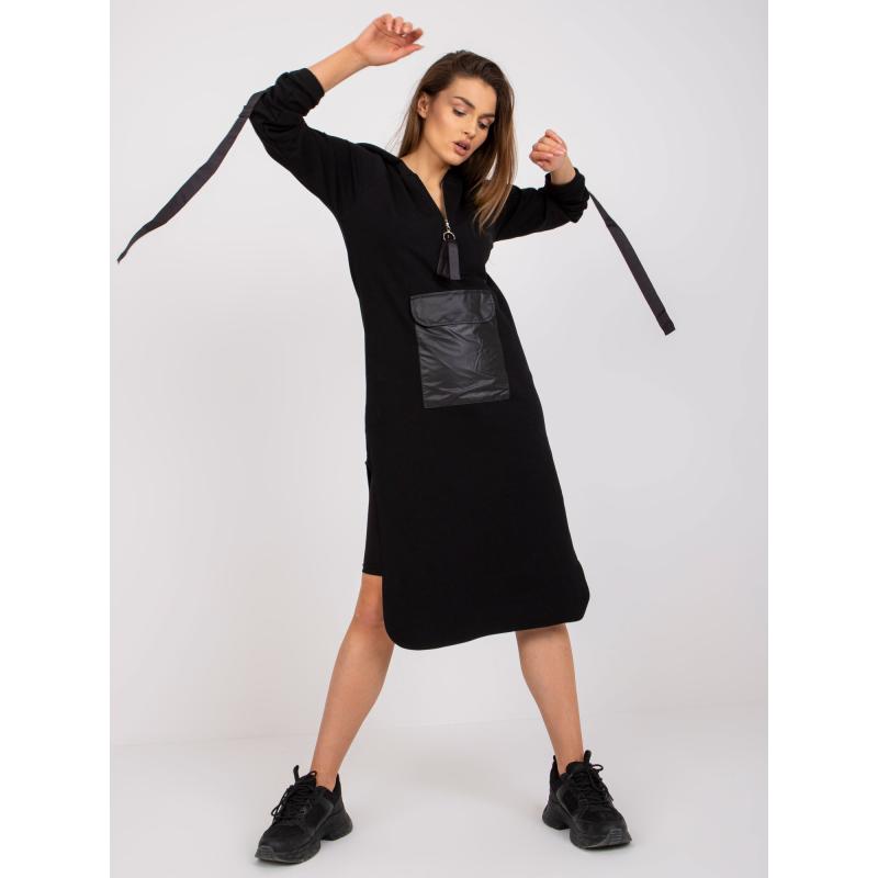 Női hosszú kapucnis pulóver WILA fekete színű, hasítékkal