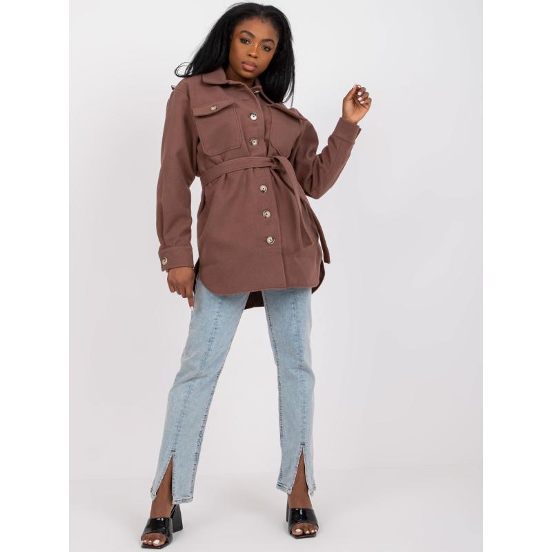 Dámská košile s páskem teplá dlouhá OLESIA hnědá  