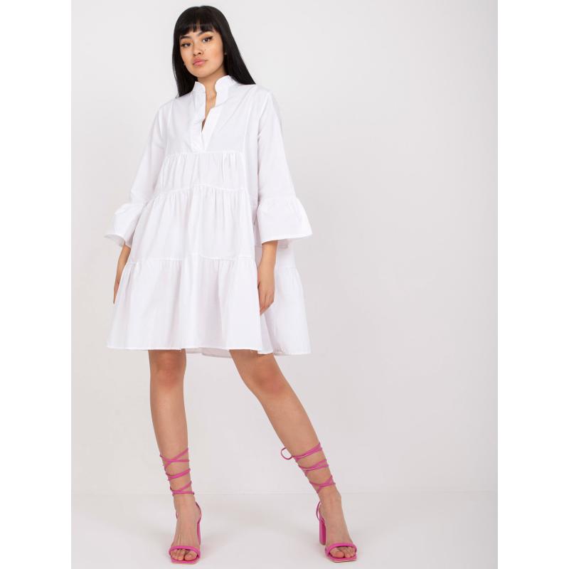 Dámské šaty s volánem a 3/4 rukávy RUE PARIS bílé 