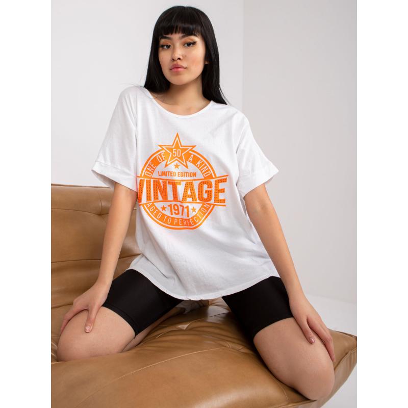 Női applikált pamut póló DOUBLE fehér és narancs színben