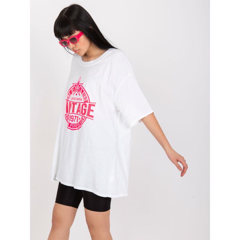 Női laza szabású patch póló DOUBLE fehér és rózsaszín