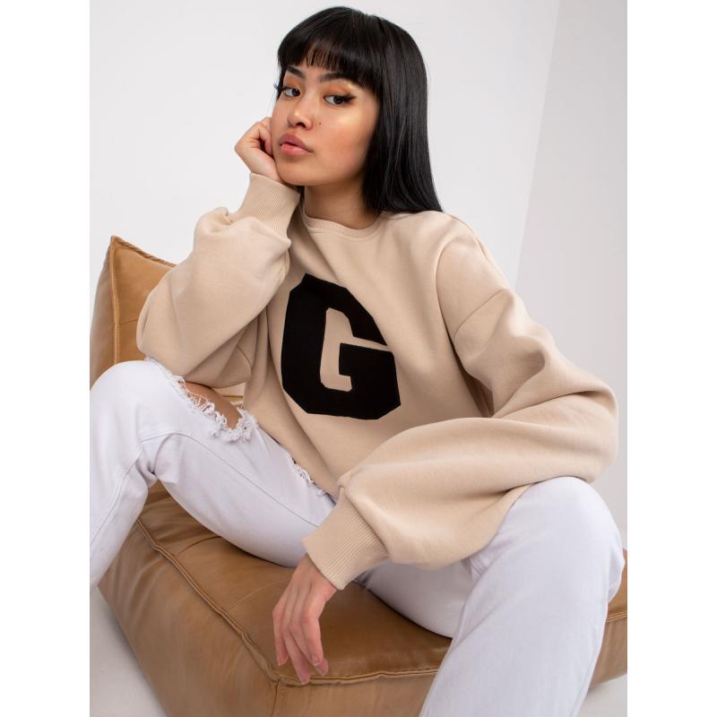 Női oversize pamut kapucnis pulóver SEVERINE bézs színű