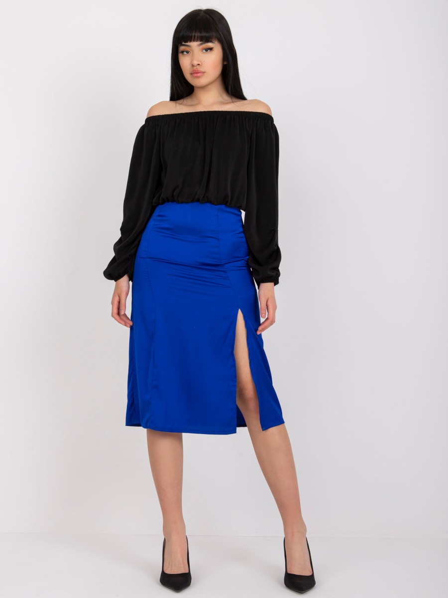 Dámska sukňa s vysokým pásom RUE PARIS cobalt blue