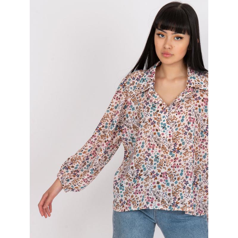 Női virágmintás aszimmetrikus blúz ZULUNA bézs színű