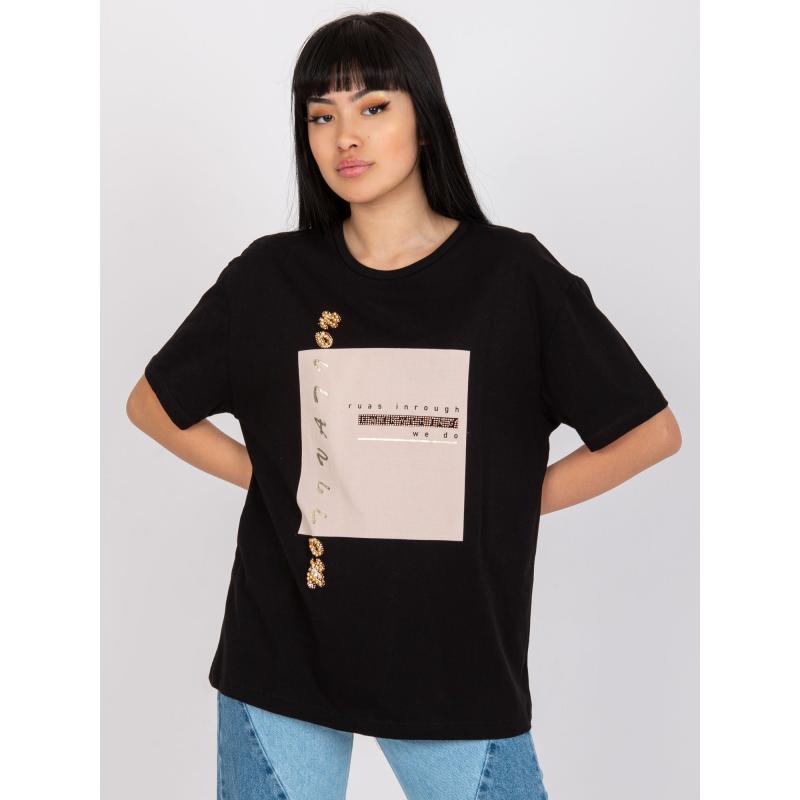 Női laza szabású póló JISTA applikációval fekete színben